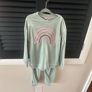 Velour Girls Lounge Wear - Mint Green with Rainbow Design